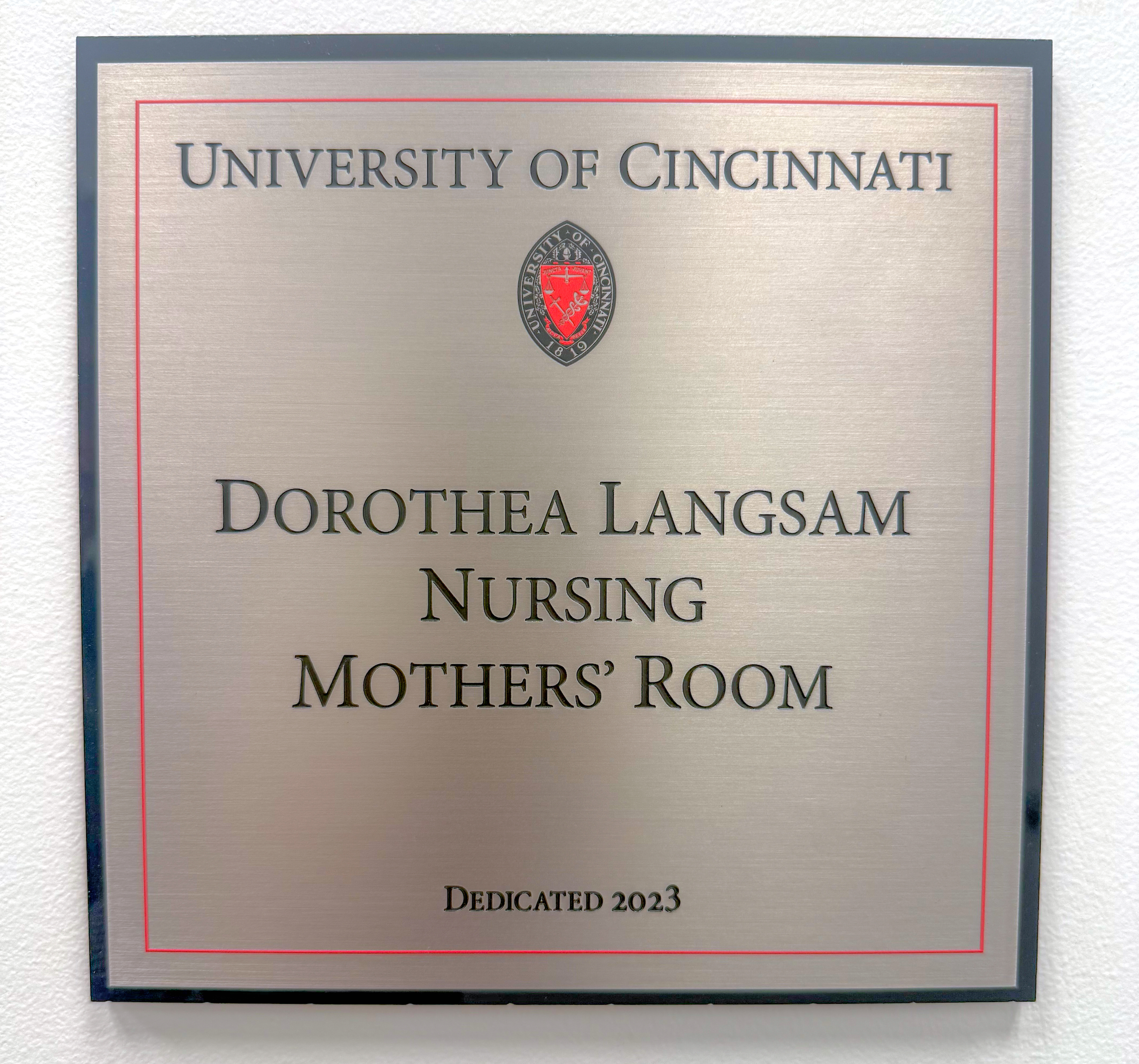 Sign reads Dorothea Langsam Nursing Mother's Room