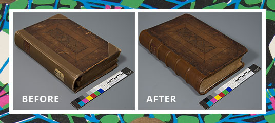 Before & After images of a restored copy of Don Quixote