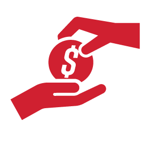 Hand giving money to another hand icon